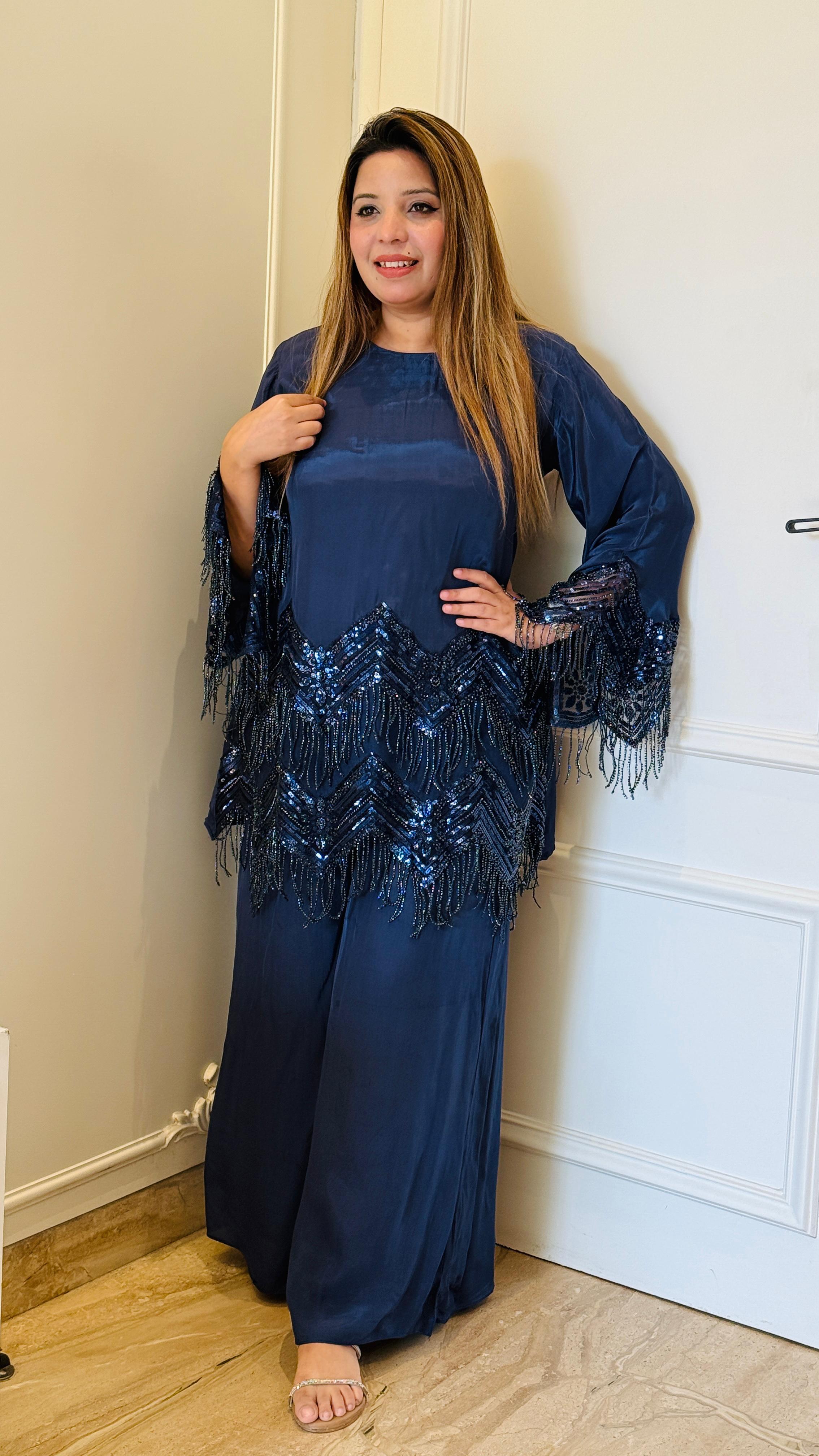 Black & Blue- Serena Premium Plazo Set